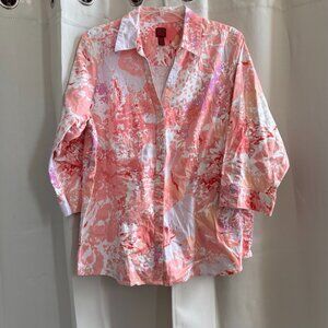 212‎ Collection Womens Top Plus Size 2X Floral Button Up Boho Watercolor 18496